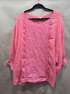 Women’s Pink Lace-Trim Peasant Top